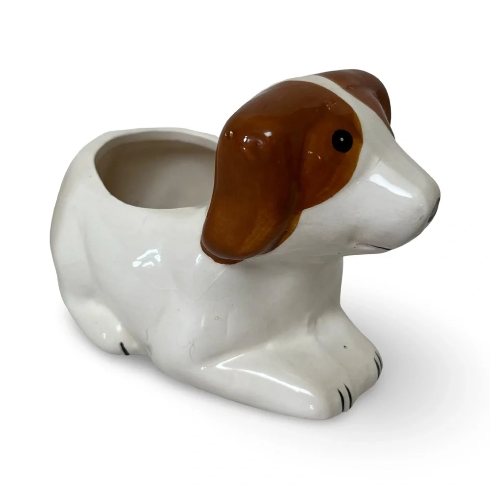 Charming Vintage Dog Planter with Faux Succulent